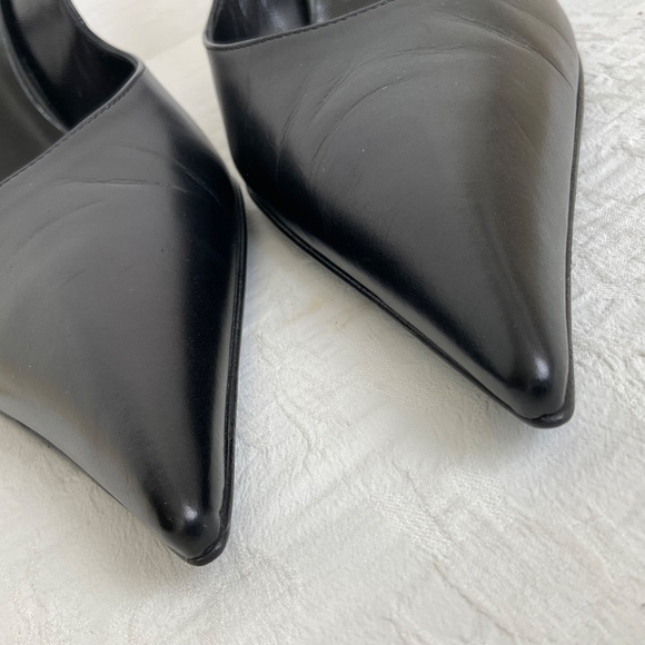 Sergio Rossi Dressy Slingbacks Pumps Heels Pointed Toe Black Leather w Silver 38 - Picture 9 of 16